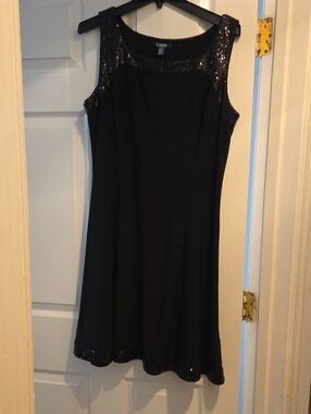 Chaps Black Sleeveless Sequin-Trim Mini Dress